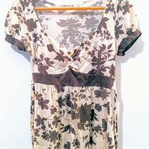 Brown white floral tunic